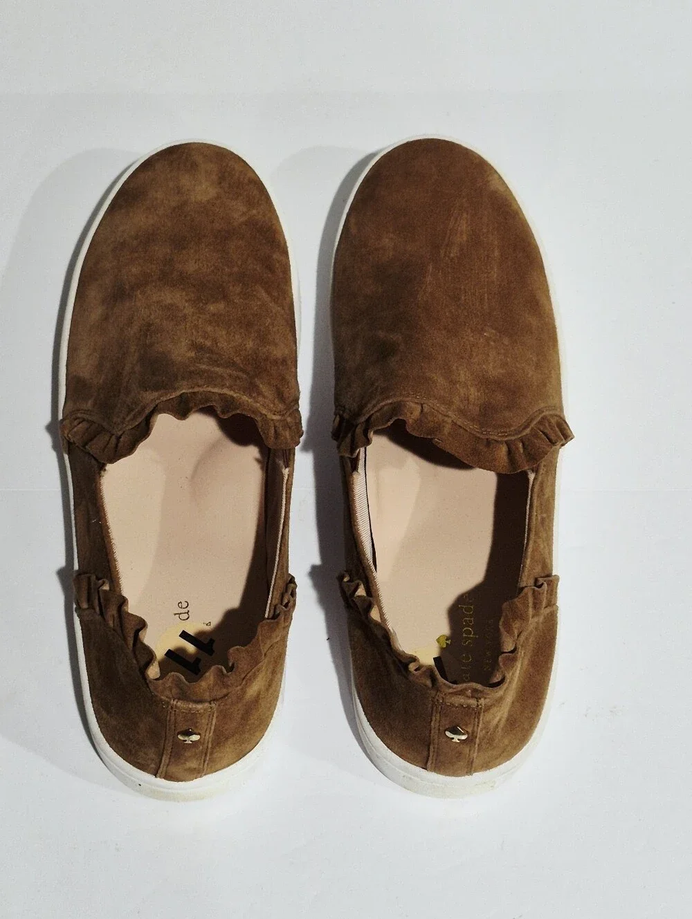 kate spade Brown Suede Slip-On Sneakers with Ruffle Trim Size 11